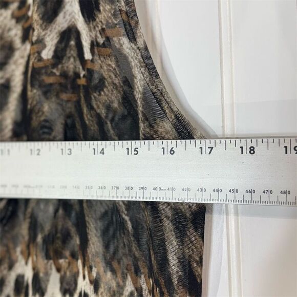 Damee Inc Leopard Sheer Top L Wire Ruffle Collar Mesh Sleeveless Y2K Boho - Picture 5 of 8